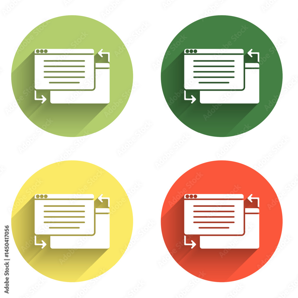 Poster set ui or ux design icon isolated with long shadow background. color circle button. vector