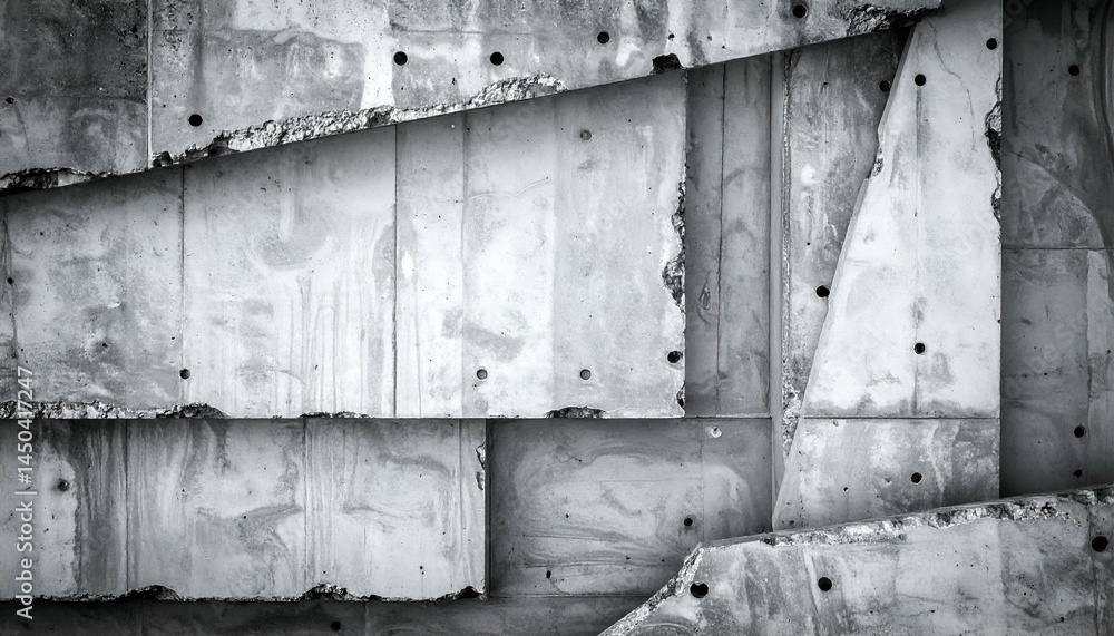 Aufkleber abstract grayscale image of layered concrete wall, showing texture and damage. ideal for backgrounds