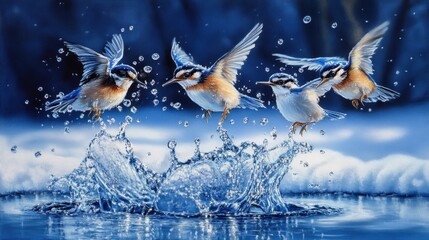 Obraz premium Birds in flight splash water