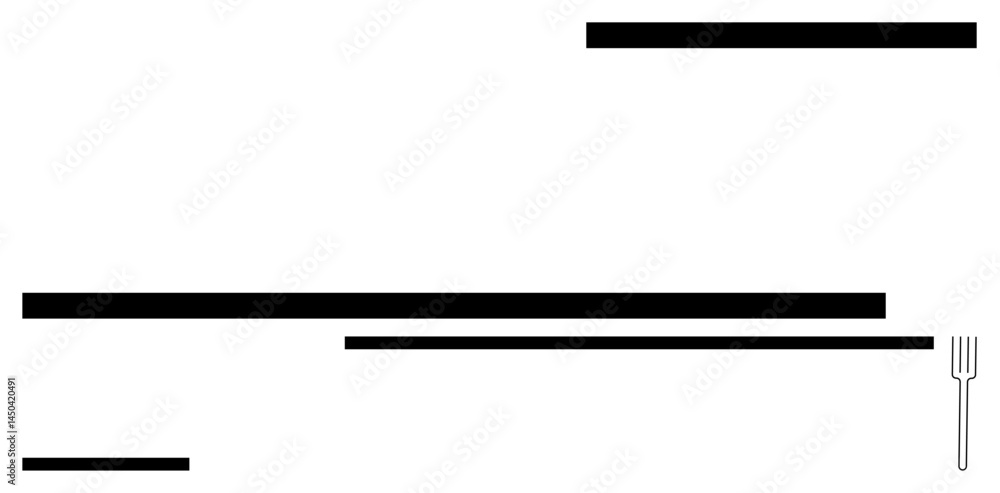 Poster black horizontal lines scattered with a small fork at the bottom right corner, creating a balanced c