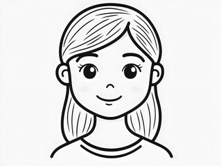 Obraz premium Simple coloring page featuring a smiling girl with long hair designed for kids and young artists to enjoy creative expression
