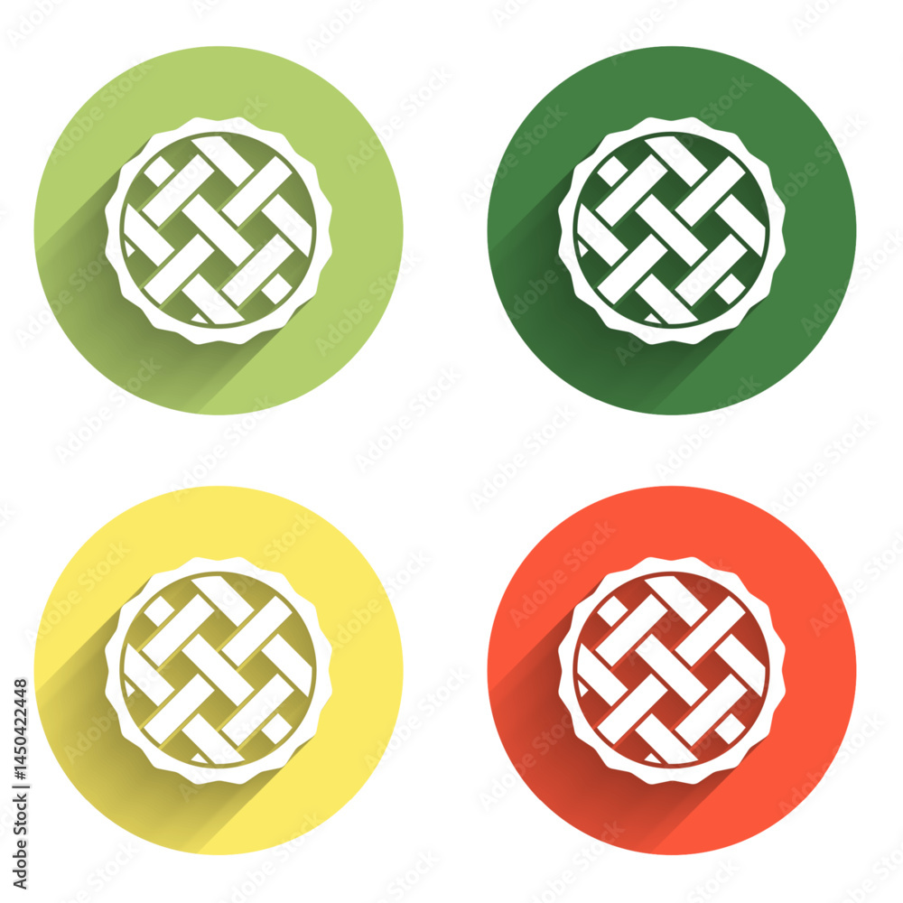 Poster set homemade pie icon isolated with long shadow background. color circle button. vector