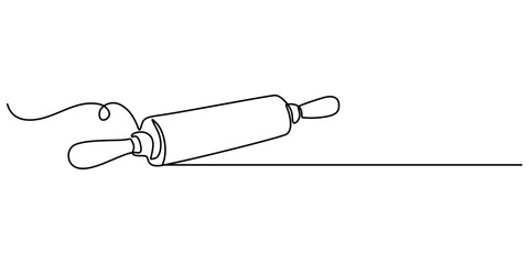 continuous line drawing of rolling pin symbol. abstract line art illustration, Rolling pin kitchen utensils one line continuous drawing illustration, Kitchen tools continuous one line illustration. 