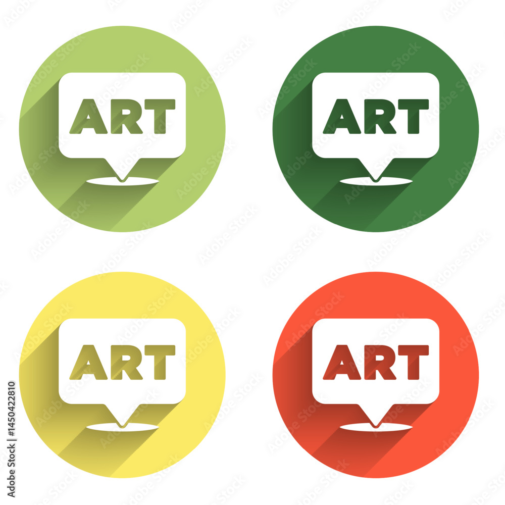 Poster set speech bubble with text art icon isolated with long shadow background. message icon. communicati