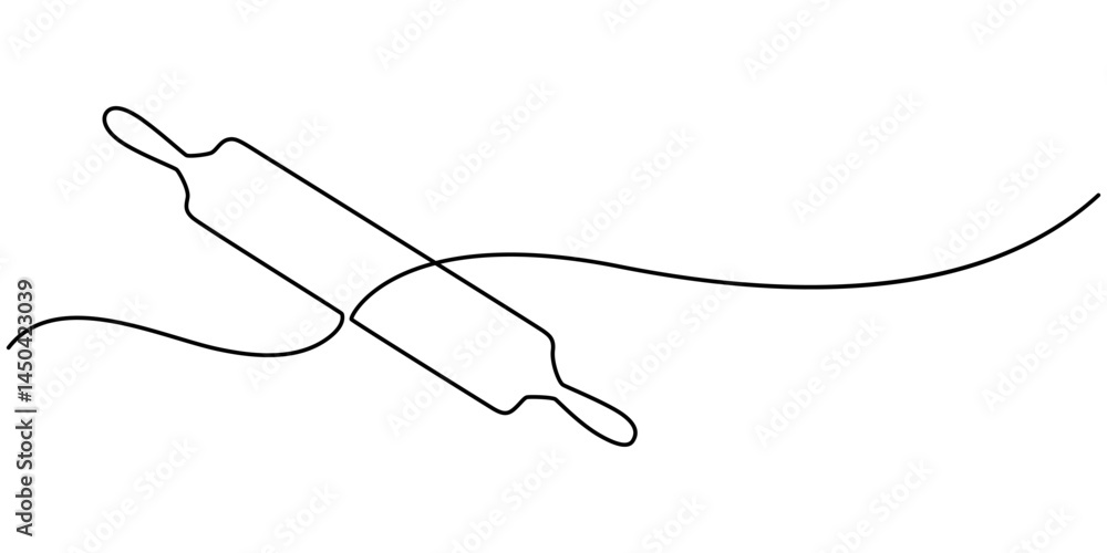 Poster continuous line drawing of rolling pin symbol. abstract line art illustration, rolling pin kitchen u