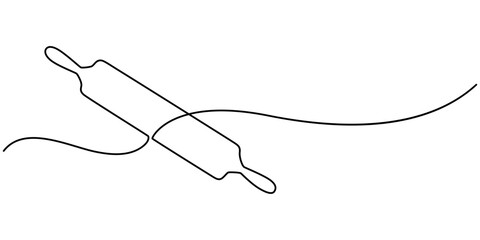 Fototapeta premium continuous line drawing of rolling pin symbol. abstract line art illustration, Rolling pin kitchen utensils one line continuous drawing illustration, Kitchen tools continuous one line illustration. 