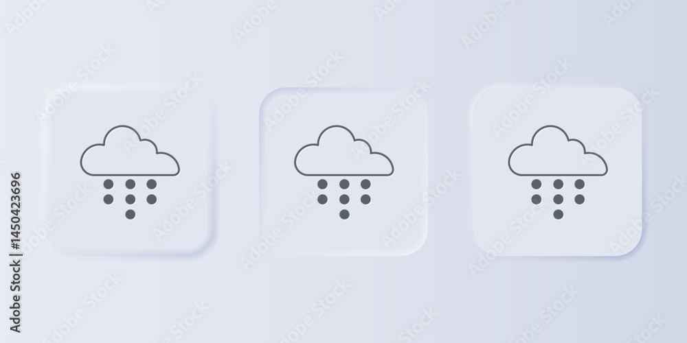 Poster grey cloud with rain icon isolated on grey background. rain cloud precipitation with rain drops. set
