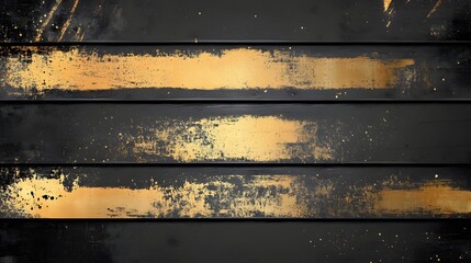 Dark wood planks with golden streaks. Textured horizontal lines of black wood with golden highlights and speckles