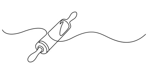 continuous line drawing of rolling pin symbol. abstract line art illustration, Rolling pin kitchen utensils one line continuous drawing illustration, Kitchen tools continuous one line illustration. 