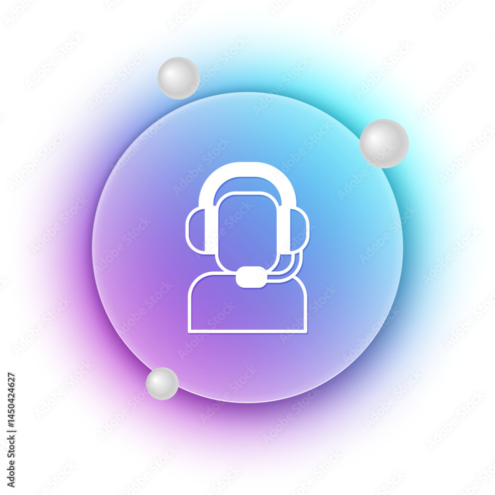 Poster white man with a headset icon isolated on white background. support operator in touch. concept for c