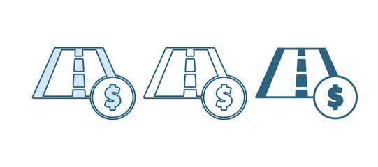 Blue Toll road traffic sign. Signpost icon isolated on white background. Pointer symbol. Street information sign. Direction sign. Vector