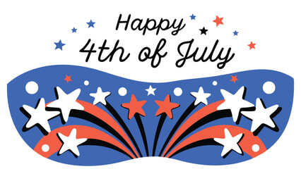 Obraz premium happy 4th of july greeting card with fireworks and stars. Vector illustration.