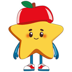 Smiling Star Wearing an Apple-Shaped Hat