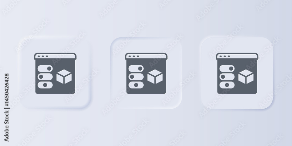 Poster grey 3d printer icon isolated on grey background. 3d printing. set icons in square buttons. vector