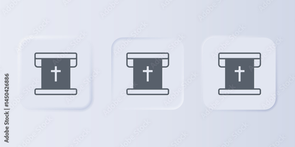 Poster grey flag with christian cross icon isolated on grey background. set icons in square buttons. vector