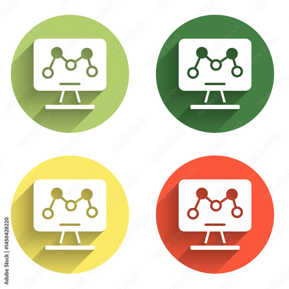 Poster set genetic engineering modification on laptop icon isolated with long shadow background. dna analys