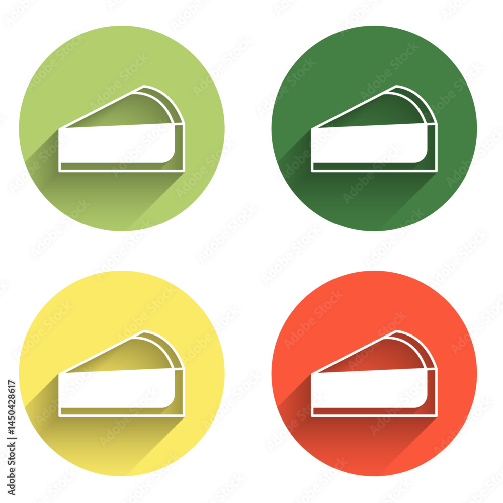 Poster set cherry cheesecake slice with fruit topping icon isolated with long shadow background. color circ