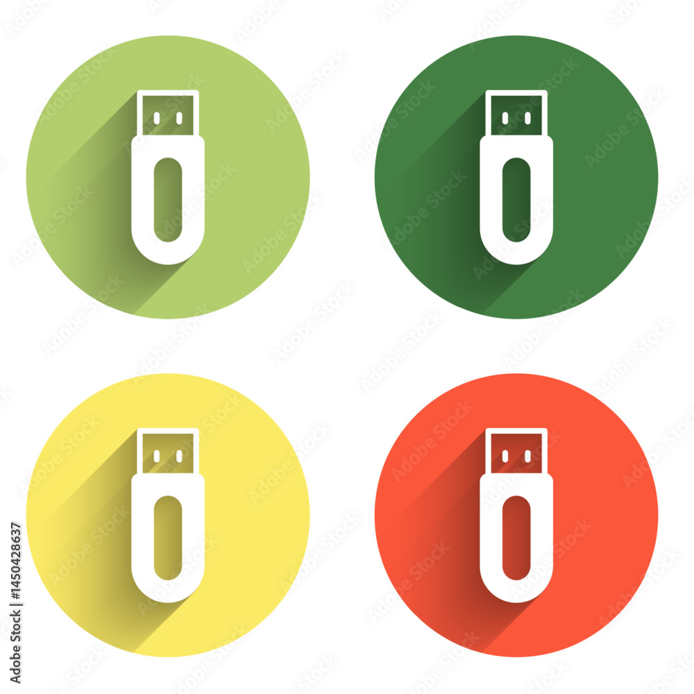Aufkleber set usb flash drive icon isolated with long shadow background. color circle button. vector