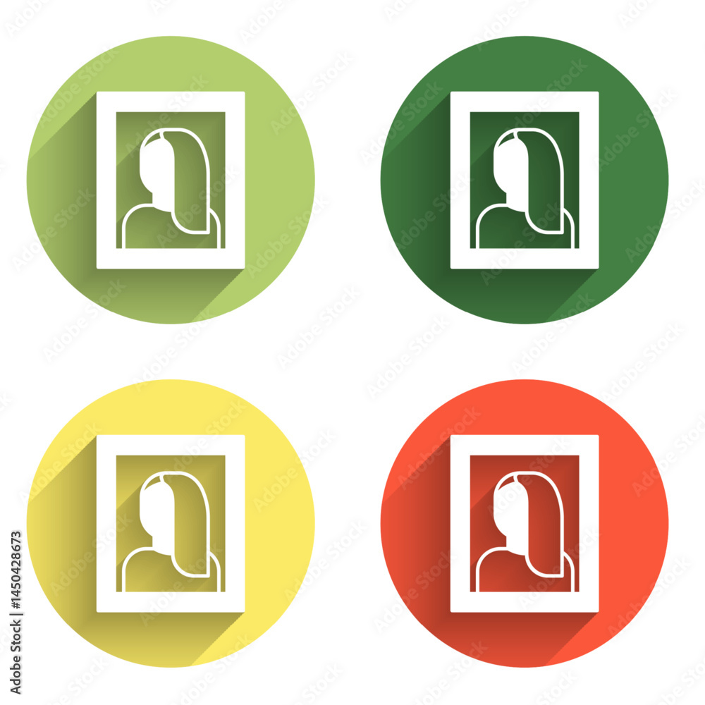 Poster set portrait picture in museum icon isolated with long shadow background. color circle button. vecto