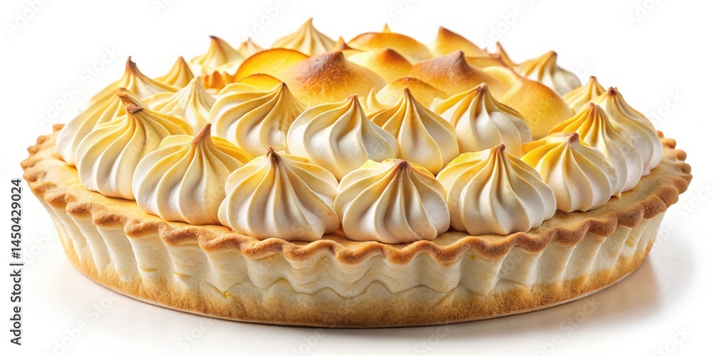 Poster a freshly baked pie with a golden crust and a crown of fluffy meringue, ready to be sliced and enjoy