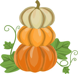 Stack of Autumn Pumpkins with Leaves