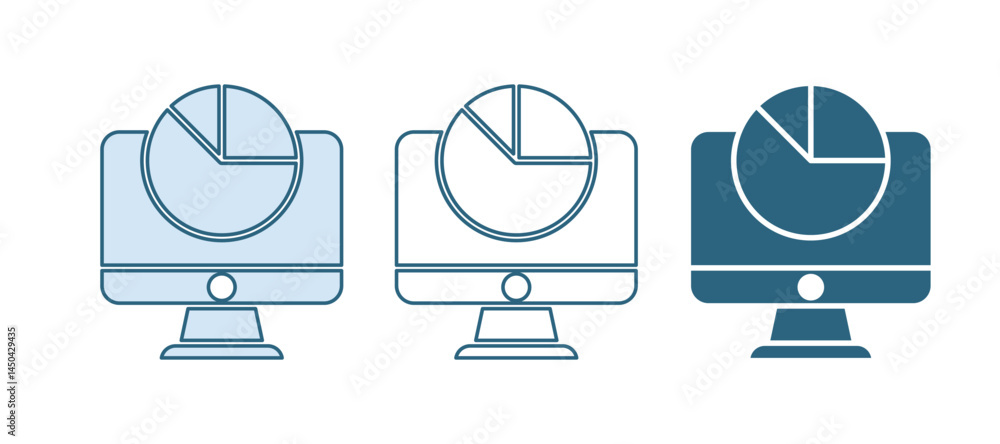 Poster blue computer monitor with graph chart icon isolated on white background. report text file. accounti