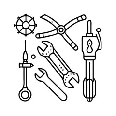 bike repair tools icon, bike repair tools line art - simple line art of bike repair tools, perfect for bike repair tools logos and icons
