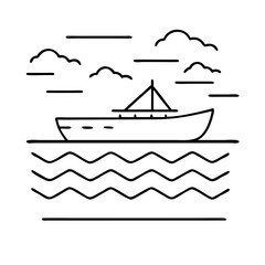 boat on a lake icon, boat on a lake line art - simple line art of boat on a lake, perfect for boat on a lake logos and icons