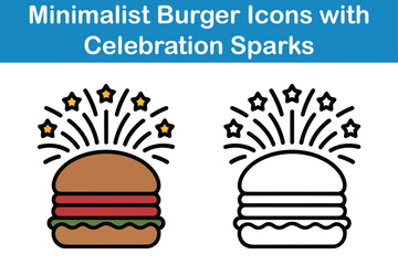 Minimalist Burger Icons with Celebration Sparks – Vector Design