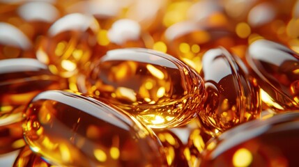 Close-up view of many amber capsules