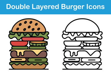 Double Layered Burger Icons – Vector Food Stack Illustration