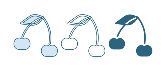 Blue Cherry icon isolated on white background. Fruit with leaf symbol. Vector