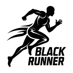 Black silhouette runner vector image for speed marathon sprint race athletic competition and fitness training icon isolated on transparent background