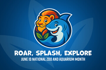 Obraz premium June is National Zoo and Aquarium Month. Vector illustration. Holiday banner, card, poster and background template.