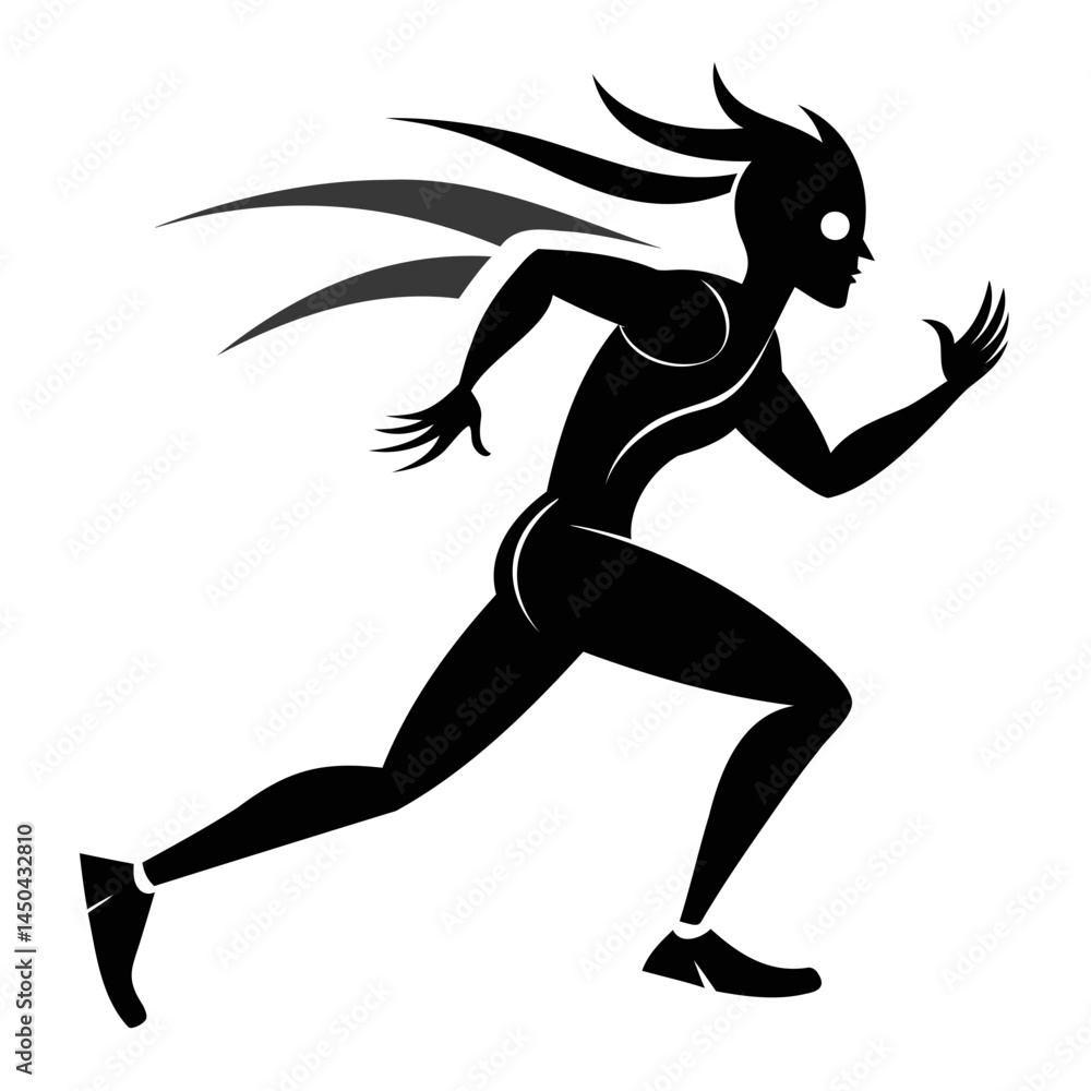 Poster silhouette running man vector art for sports and fitness with motion lines and abstract design style