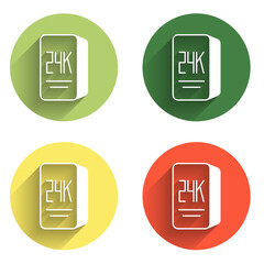 Set Gold bars 24k icon isolated with long shadow background. Banking business concept. Color circle button. Vector