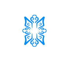 Intricate blue snowflake design with swirling patterns on a white background, ideal for winter themes