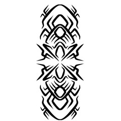 Intricate black and white tribal tattoo design featuring symmetrical patterns and sharp angles