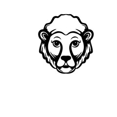 Black and white illustration of a lion's head, showcasing detailed features and expression