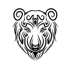 Artistic black and white illustration of a tiger's face with intricate patterns and designs