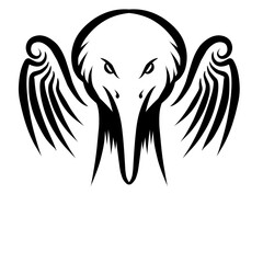 Abstract illustration of a bird skull with wings, symbolizing freedom and transformation in art