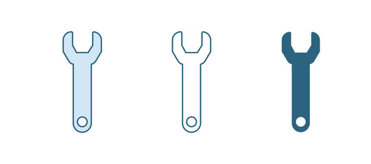 Blue Wrench spanner icon isolated on white background. Vector