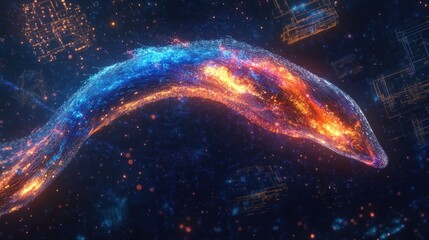 Abstract digital art of a flowing, energy-filled creature