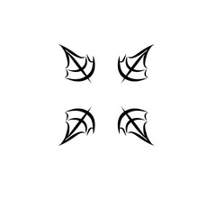 Abstract design featuring four symmetrical black leaf-like shapes on a white background