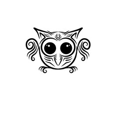 Stylized owl illustration with exaggerated features and unique design elements on a white background