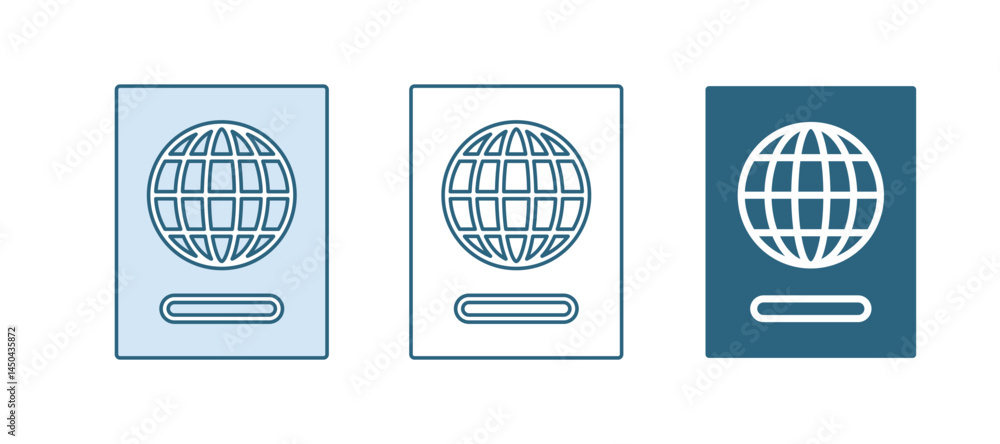 Poster blue passport with biometric data icon isolated on white background. identification document. vector