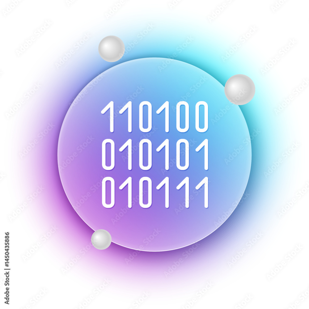 Poster white binary code icon isolated on white background. blue and purple gradient circle background. vec