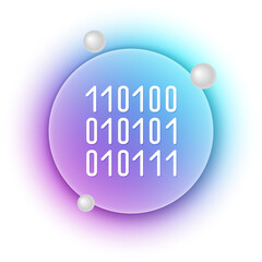 White Binary code icon isolated on white background. Blue and purple gradient circle background. Vector