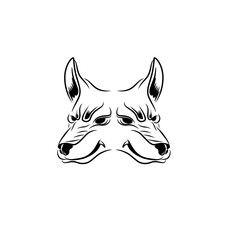 Abstract illustration of a symmetrical animal head design with intricate features and lines