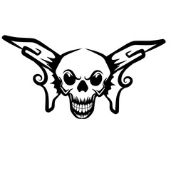 Stylized skull design featuring ornate wings, suitable for tattoo art or graphic design projects